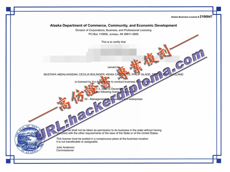 定制原版美国阿拉斯加营业执照：打造专属商业身份
